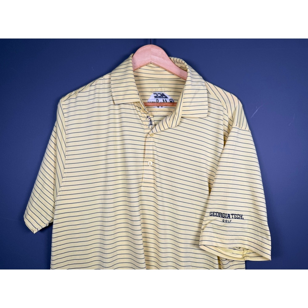 Bobby Jones Georgia Tech Golf Polo Shirt Mens Medium Yellow Navy Blue Striped